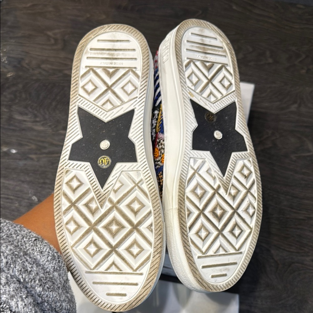 Gently used Colorful Patchwork Sneakers with Black and White Accents - Picture 3 of 5